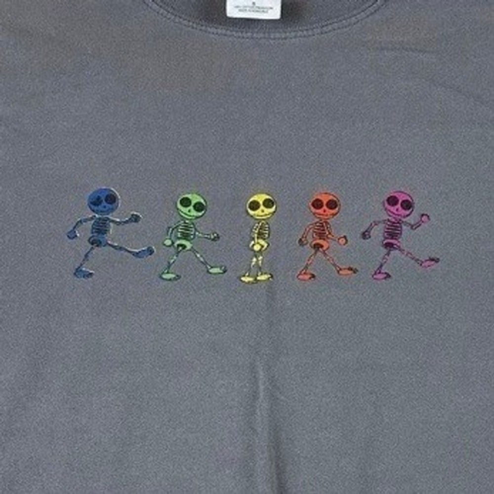Gildan Ultra Cotton T Shirt Mens Small S Skeletons‎ Dancing The Living Dead Gray